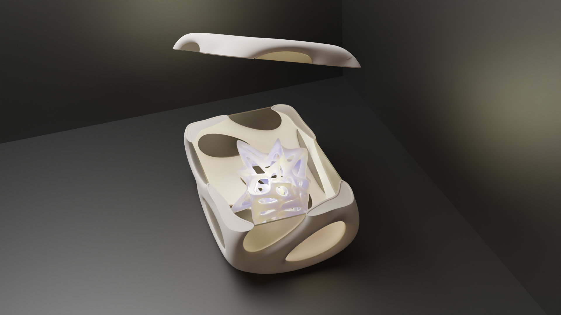 Rendered image of lamp inside box
